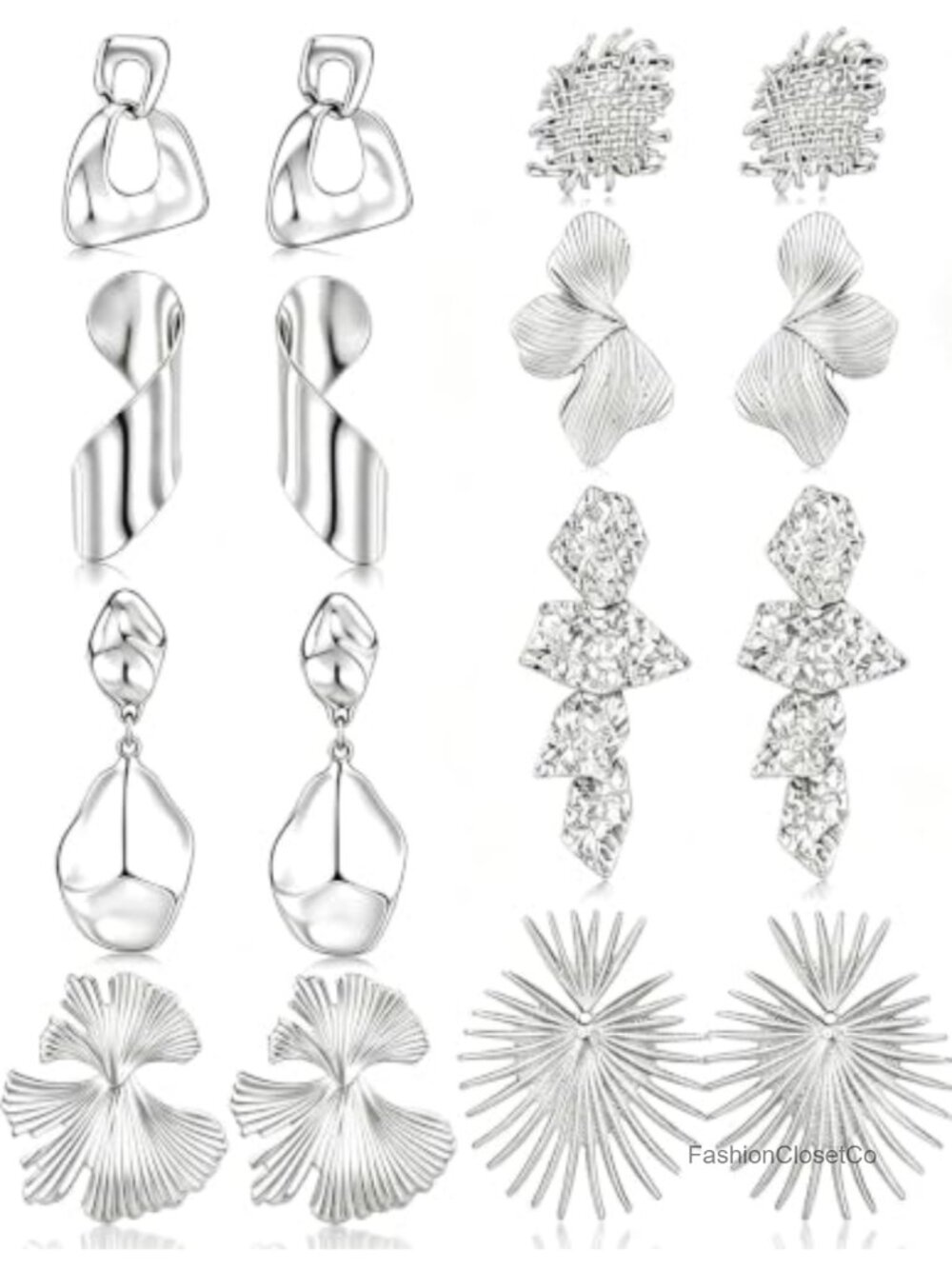 8 Pairs Gold Silver Plated Statement Earrings Chunky Geometric Dangle Set
